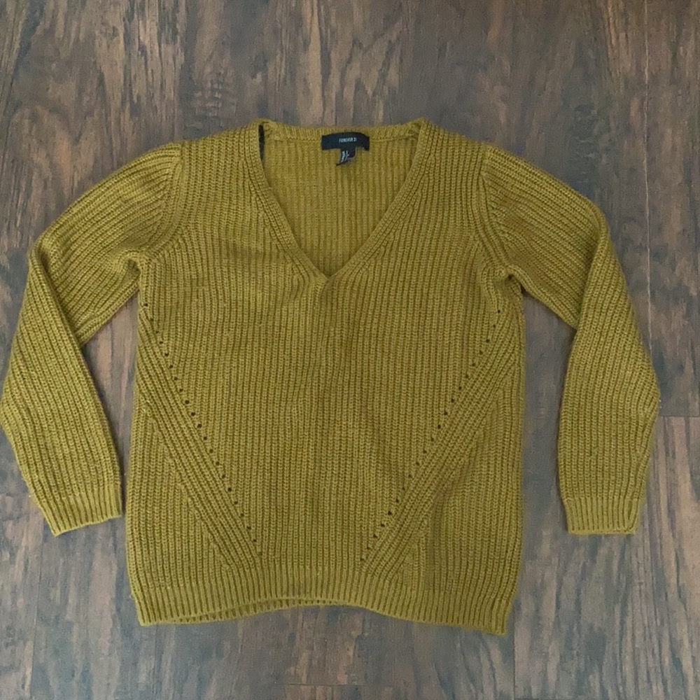 Dark Mustard V Neck Knit Sweater